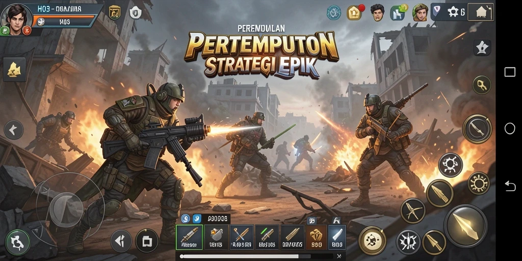 Screenshot gameplay H03 menampilkan aksi pertempuran strategis yang intens.