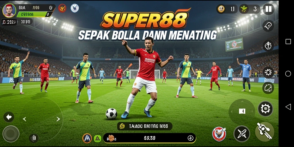 Gameplay SUPER88 yang menegangkan dengan aksi sepak bola penuh semangat.