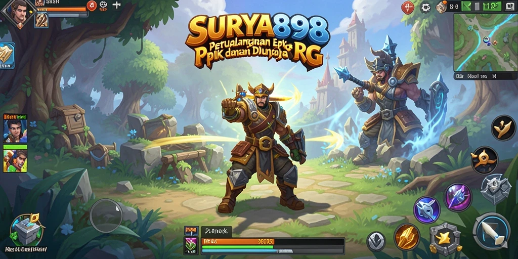 Screenshot utama SURYA898 menampilkan aksi petualangan RPG yang mendebarkan.