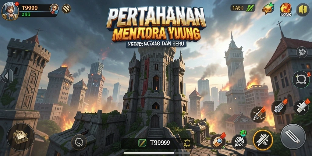 Tampilan gameplay yang mendebarkan dalam T9999 Tower Defense.
